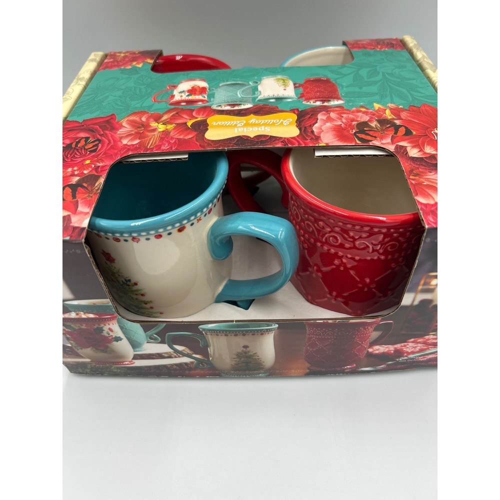 The Pioneer Woman Holiday Medley 4 Piece Mug Set 14oz Stoneware Christmas Floral - Picture 8 of 8